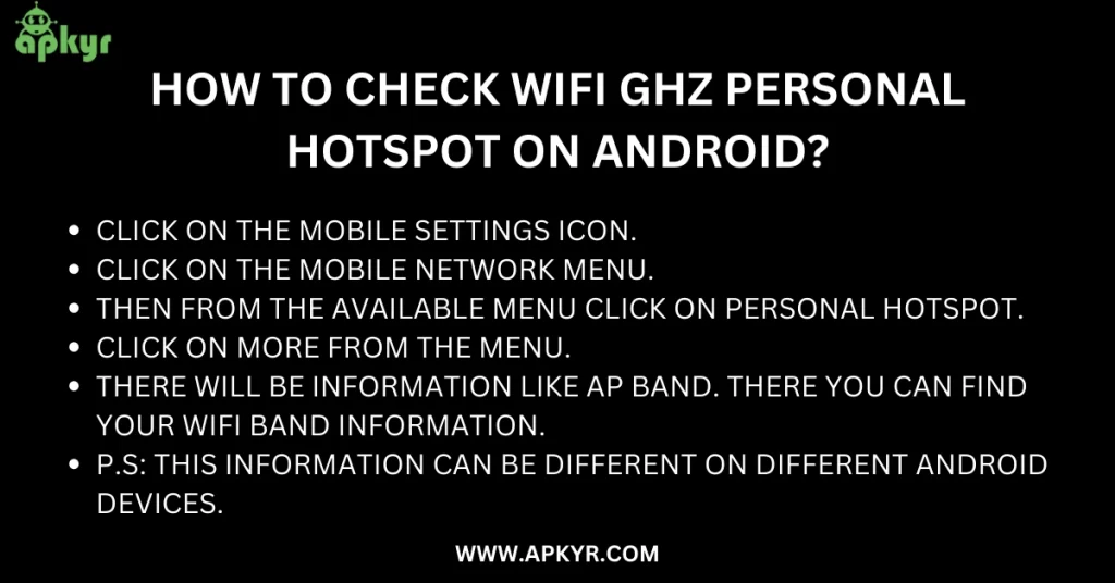 How to check Wifi GHz Personal hotspot on Android?